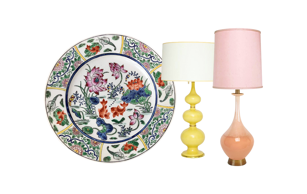 Decorative plate and two lamps